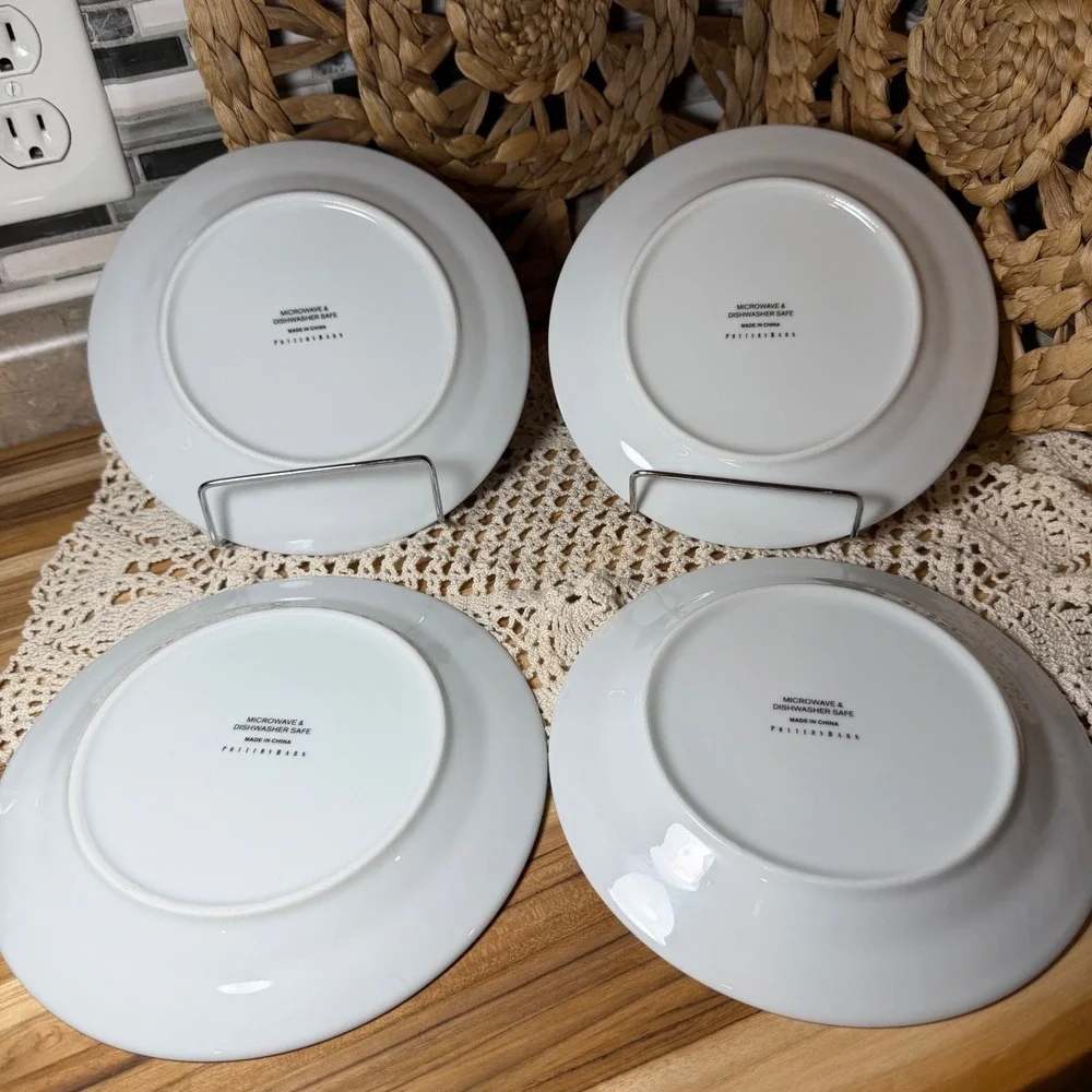 Pottery Barn Palm Tree Salad Plates Set of 4 Botanical Tropical Green White